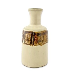 Tan and Brown Glazed Ceramic Bud Vase,  MCM Home Decor